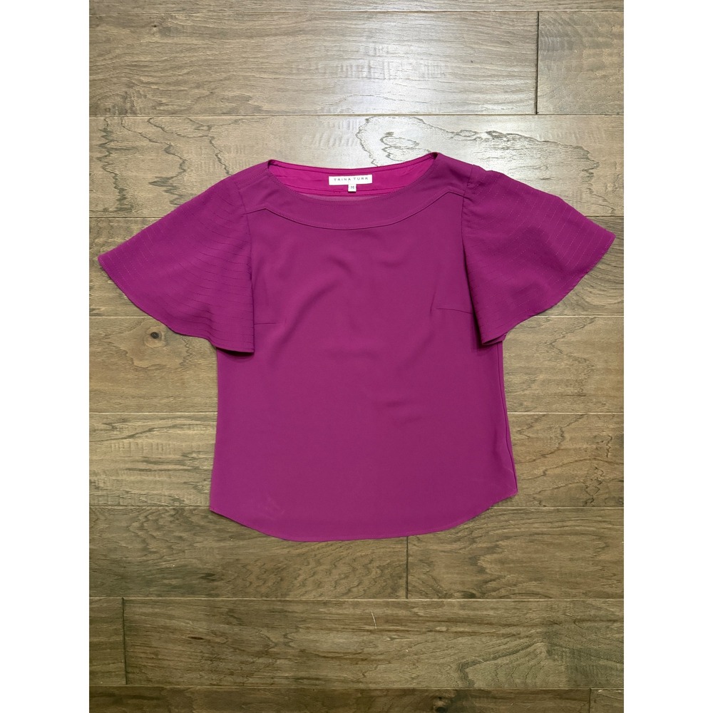 Trina Turk Womens Magenta Flutter Sleeve Boat Neck Blouse Top Pink Size M 177115